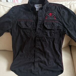 Affliction Men's Black Shirt with Red Accents